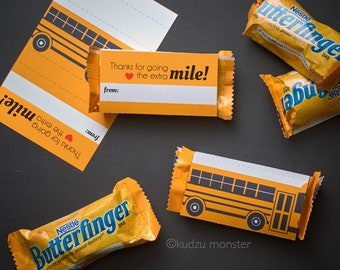 School bus teacher appreciation week printable bus driver appreciation gift candy bar wrapper fun size butterfingers instant download