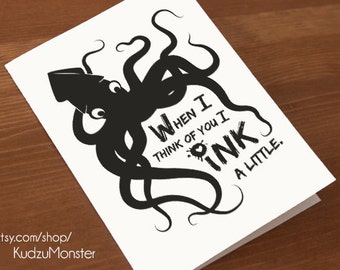 INSTANT DOWNLOAD printable card annversary i love you funny card squid nautical octopus sea creature ocean sea black and white graphic card