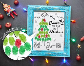 Printable Christmas Tree Fingerprint coloring activity | Instant download finger paint kids art coloring sheet | DIY finger painting artwork