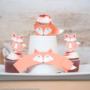 Fox woodland birthday Party printable decor kit cute fox cupcake topper cupcake wraps print at home birthday party fox woodland cupcakes