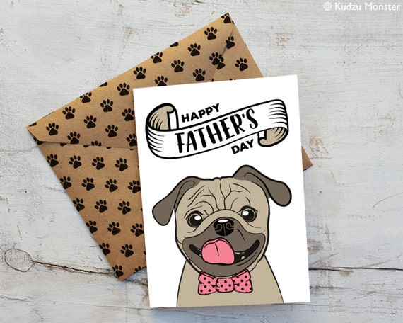 INSTANT Download printable Father's Day card from the dog cute pug face happy father's day illustrated puppy card Il_570xn