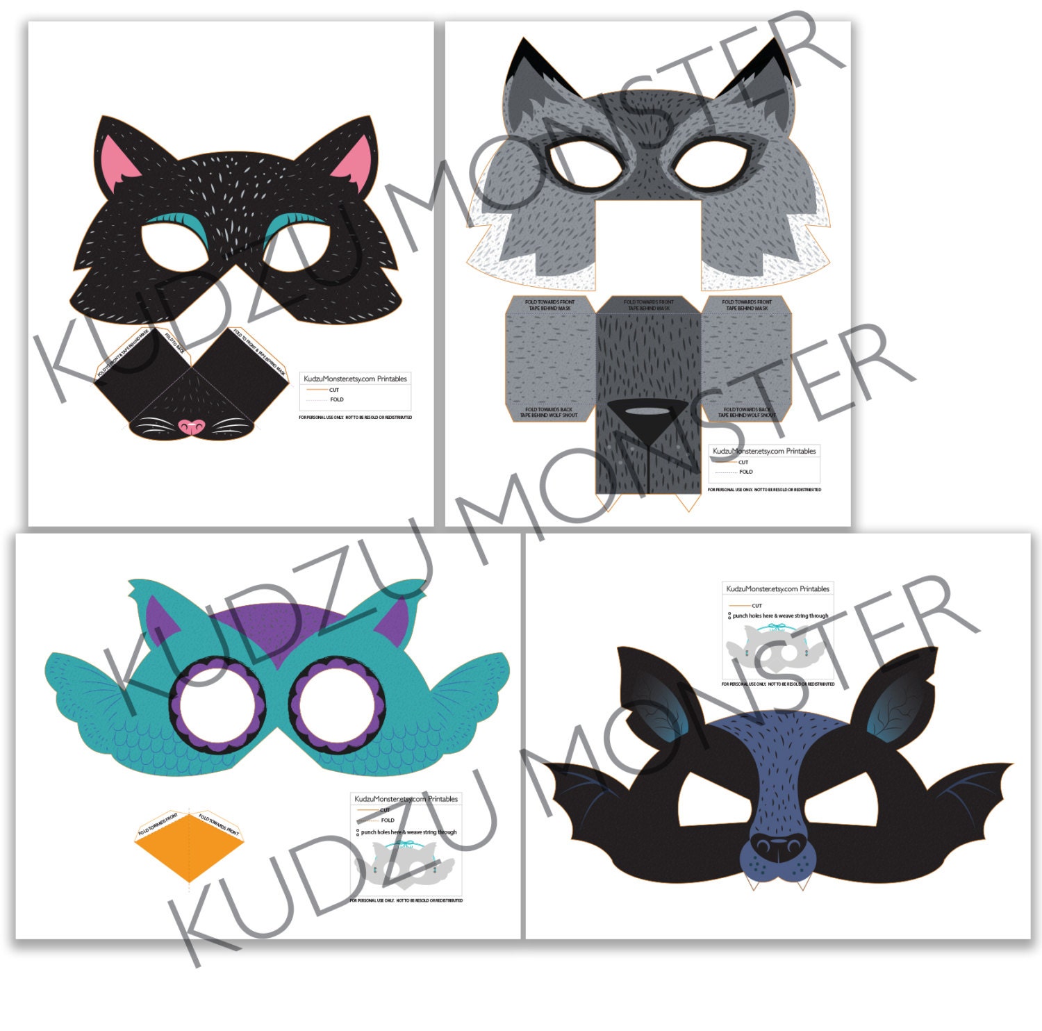 Printable Halloween Masks Kit for Kids DIY Halloween Activity | Etsy UK