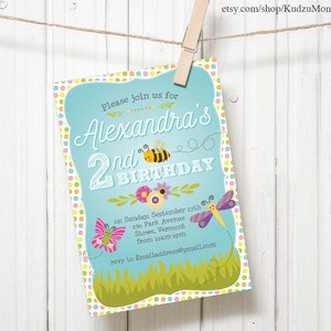 Bug Spring Garden Party Customized Printable kids Birthday Party Invitation/ baby shower Invite butterflies flowers bumble bees caterpillars