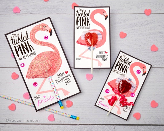 Flamingo Valentines Printable DIY Instant Download Pencil or