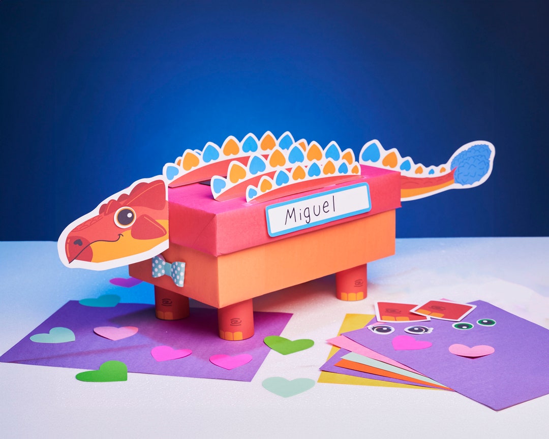 Ankylosaurus Valentine Box Kit | Printable Dinosaur Mailbox for Valentine's Day Cards | Easy ...