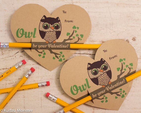 Printable Owl Pencil valentines Instant Download Non candy valentines DIY print at home OWL be your Valentine Cute Kraft rustic file Il_570xn