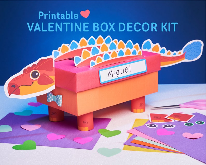 Ankylosaurus Valentine Box Kit  printable dinosaur mailbox image 1