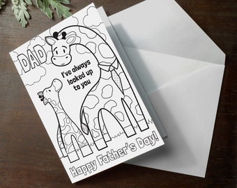 INSTANT DOWNLOAD Fathers Day Card Coloring page giraffe printable craft classroom daycare activity. "Dad, I've always looked up to you"