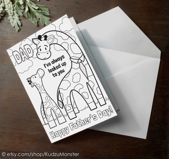 INSTANT DOWNLOAD Fathers Day Card Coloring page giraffe printable craft classroom daycare activity. "Dad, I've always looked up to you" Il_570xn