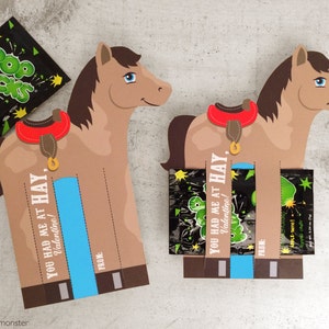Cheval Valentines Printable DIY Instant Download Pop Rocks, Fun Size Skittles ou M&Ms titulaires selle cowboy cheval unique carte de la Saint-Valentin