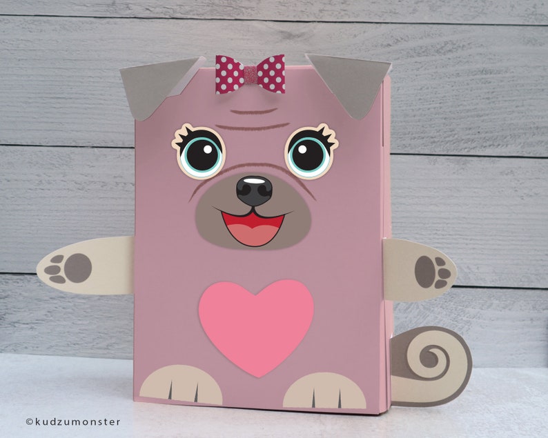 Pug Valentine Box Printable Decor Kit 3D ears eye options 3D image 1