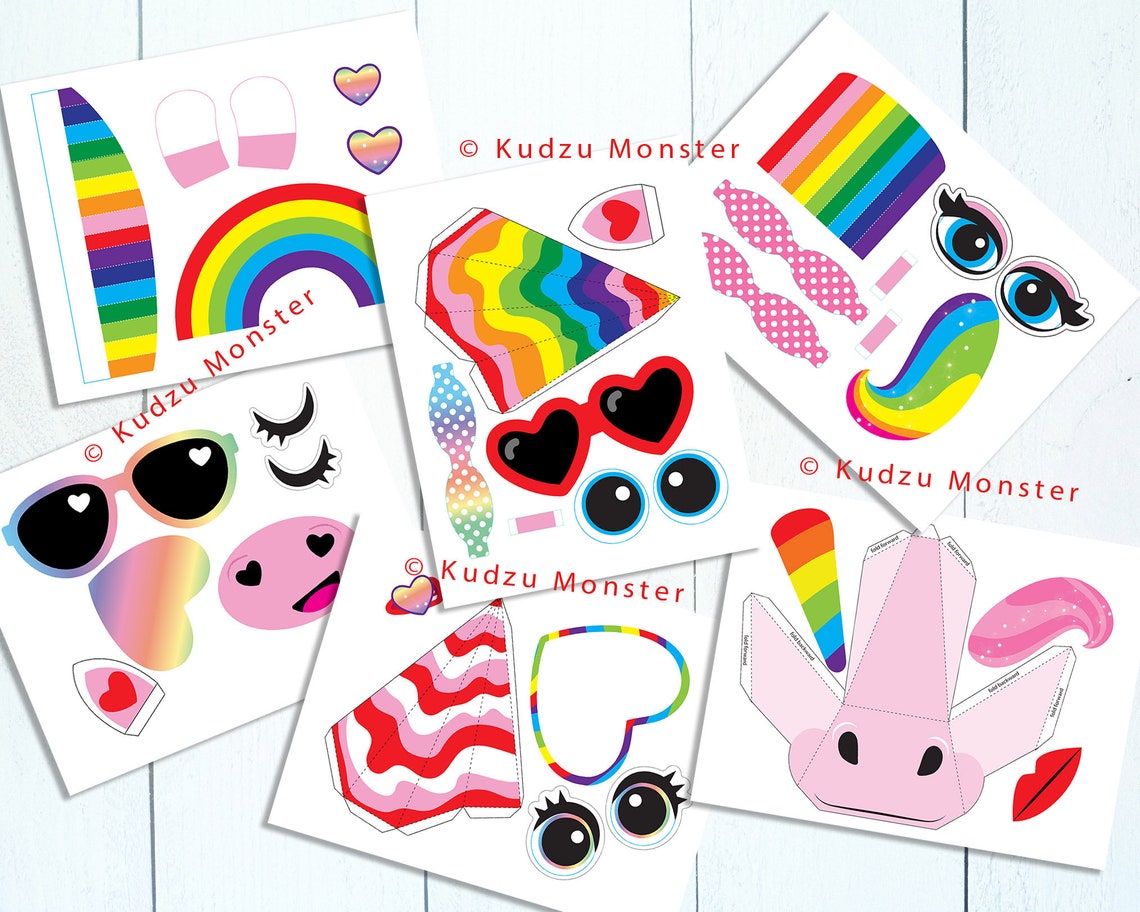 unicorn valentine box printable decor kit 3d rainbow horn 3d etsy