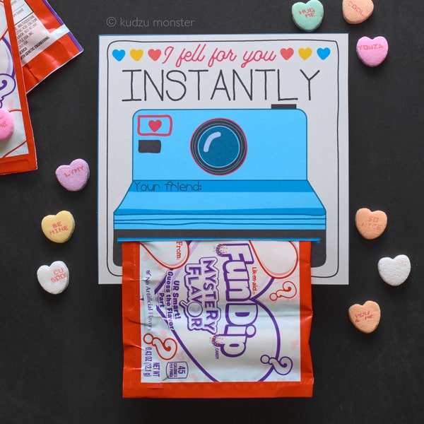 Instant Camera Valentine Fun Vintage Camera Printable for FunDip, Poprocks, candy bar, photo, card etc Hipster Cute Unique Valentines