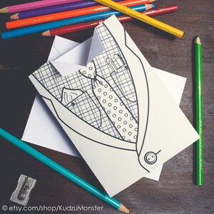 SOFORTIGER DOWNLOAD Vater Papa Karte Anzug Krawatte Karohemd Lustige Malseite Karte DIY Kinder Klassenzimmer Handwerk Vatertagsaktivität