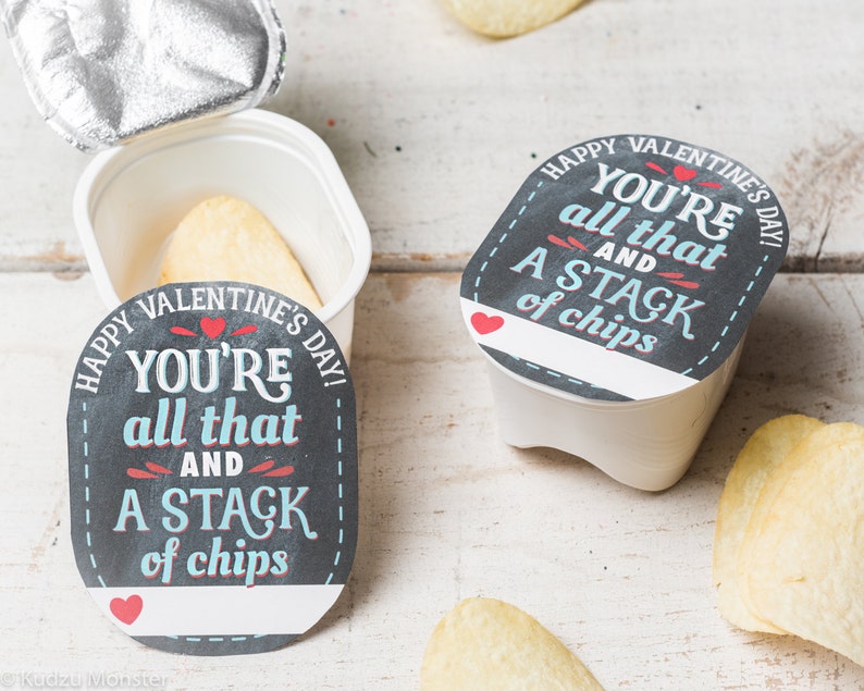 INSTANT DOWNLOAD printable chips pringles valentines You're all that and a stack of chips for snack size chips chalkboard texture background 