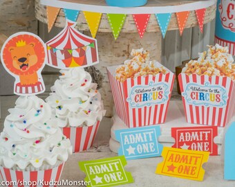 circus animal carnival jungle party printable cupcake decor cupcake wrapper flags lion monkey elephant baby shower decoration DIY kit
