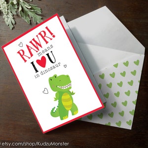 Divertido dinosaurio imprimible RAWR significa que te amo en dinosaurio T-rex Tyrannosaurus Rex Dino linda descarga INSTANTÁNEA tarjeta del día del padre