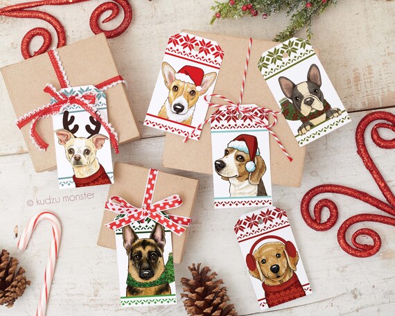 Printable Dog Christmas Gift Tags Instant Download Reindeer