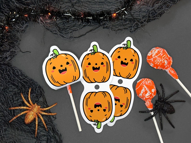 Printable Pumpkin Sucker Covers  Cute Jack-o-lantern Lollipop image 1