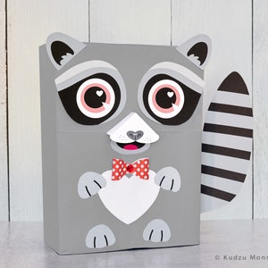 Wasbeer Valentine Box Afdrukbare Decor Kit 3D neus, oogopties, 3D strik, zonnebril, wasbeer bosbrievenbus school Valentijnsdagkaarten