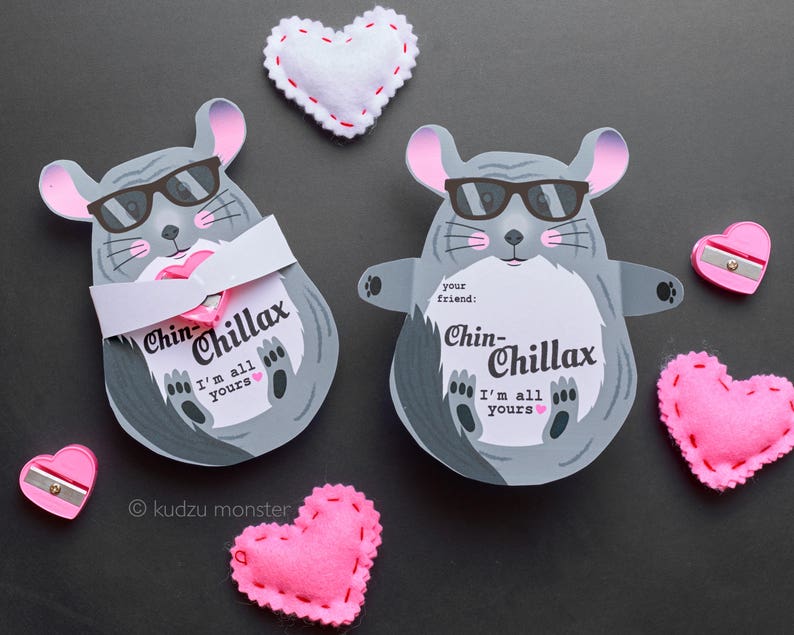 Chinchilla Valentine Printable Cute Pet Hugger for small image 1