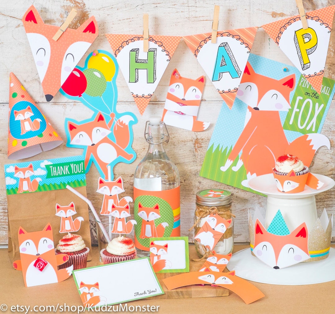 Fox Woodland Party Printable Decor Kit Fox Cupcake Topper Fox Party ...