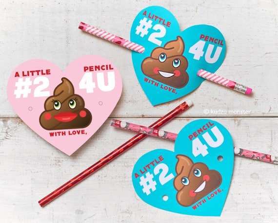Funny Poop Valentines Classroom Number Two Pencil Holder valentines cute emoji heart valentine card Valentine's day pencil holders Il_570xn