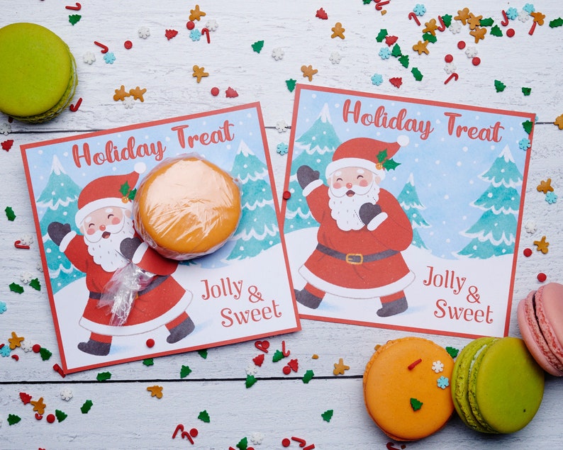 Printable Santa Cookie Card for Macaron Oreo or small treat image 1