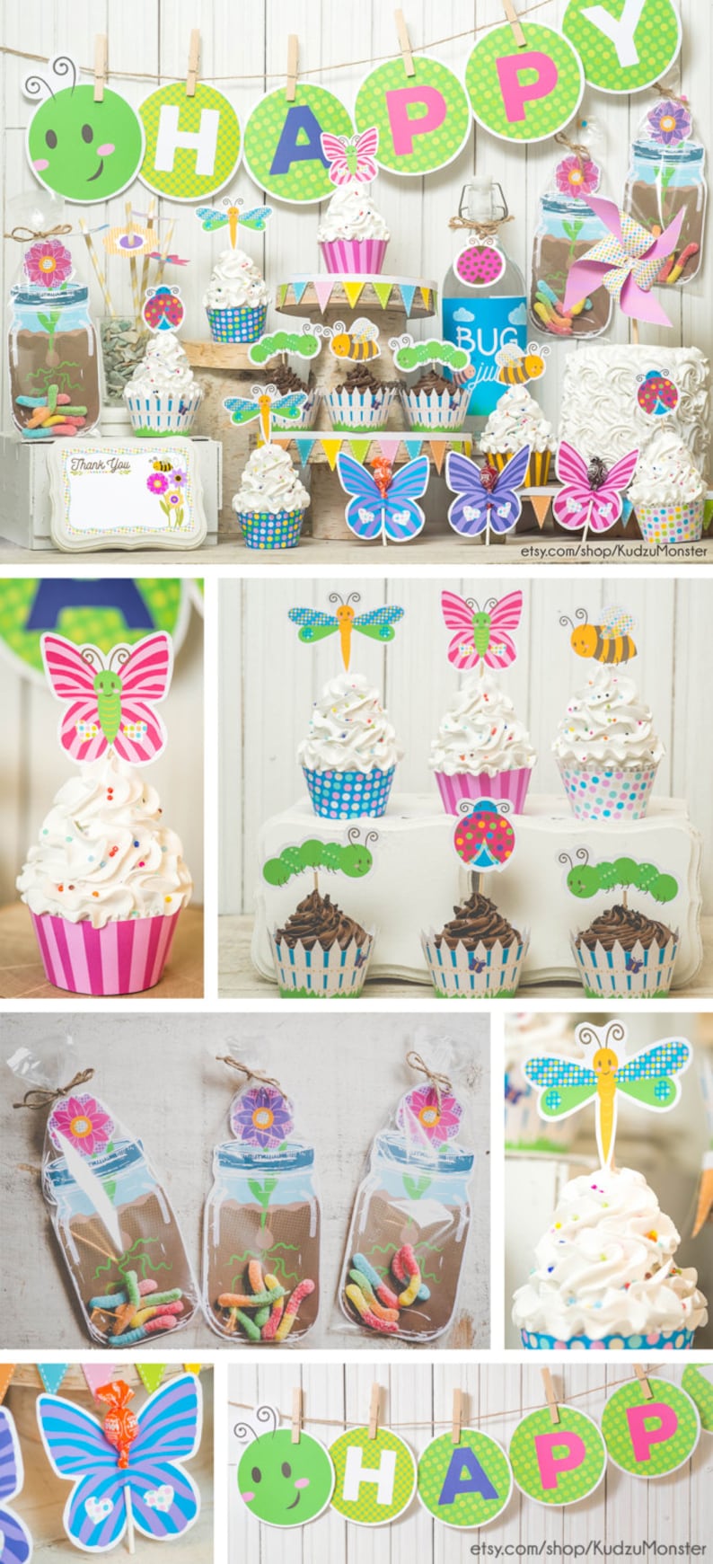 Garden Bug Spring Party Printable Decor Kit Diy Cupcake Etsy