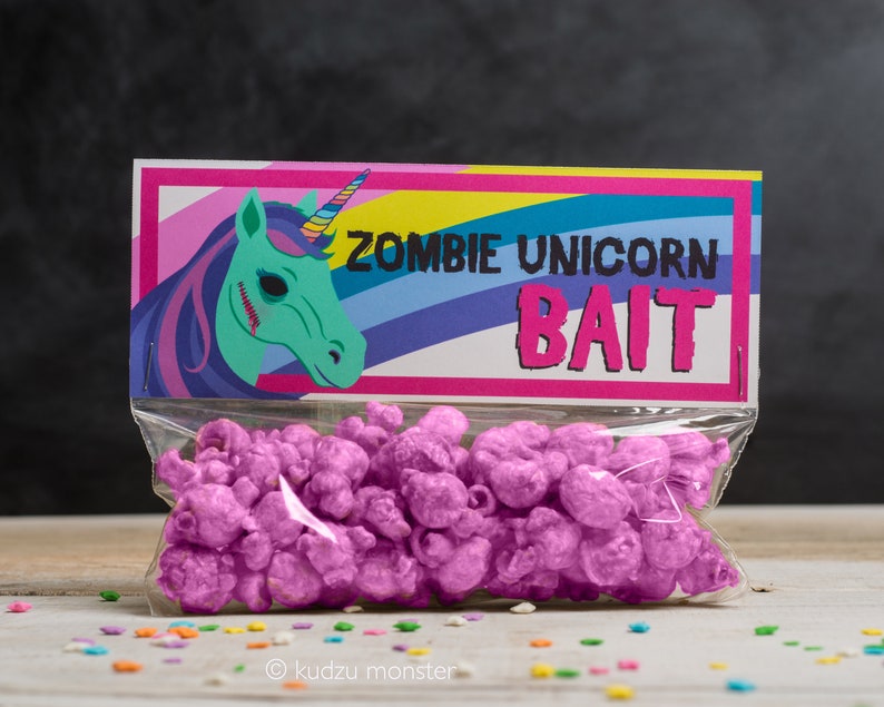 ZOMBIE Unicorn Printable Party Favors Treat Toppers Creepy image 1