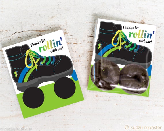 INSTANT DOWNLOAD printable roller skate valentine card roller derby roller hockey print out for small donuts or cookies cute eighties theme Il_570xn