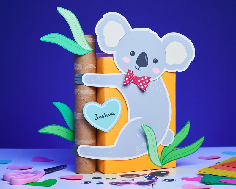 Koala Printable Box Kit DIY Valentine Box Decor Kit for Valentine's Day cards school kid valentine craft kit Valentine's Day mailbox image 1