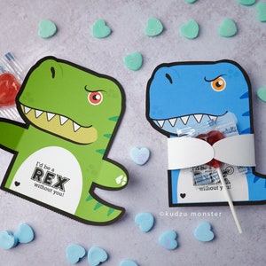 Printable T Rex Dinosaur Valentines Hugger for small toy, sucker, chocolate, eraser, and more Instant Download DIY dino valentine's day gift