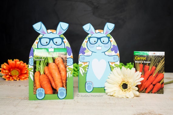 Easter Bunny Printable Card to hold seed packets as Spring time gift Carrot seeds, flower seed cute unique DIY kid gift for school or church Il_570xn