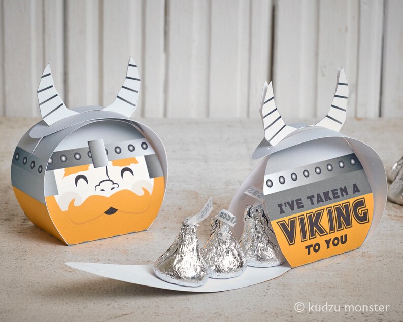 Viking Valentines Classroom Candy Boxes Printable foldable image 1