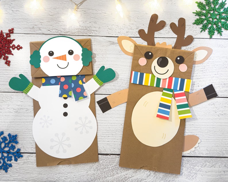 Printable Puppets Reindeer  Snowman Activity  Fun Kids Craft image 1