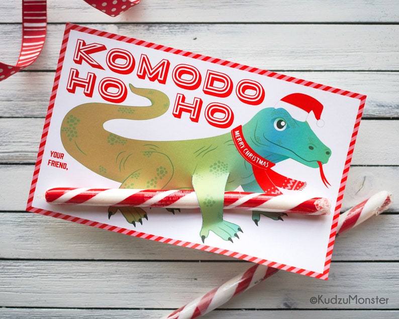 T Rex Fossil Christmas Candy Cane Holder Card for Kids image 1