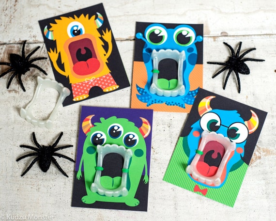 Funny Halloween Monster teeth printable Vampire glow in the dark teeth non candy halloween toy DIY cards for teeth toy cute monster aliens Il_570xn