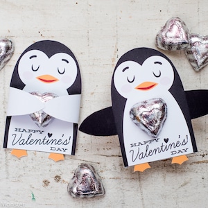 Druckbare süße Pinguin Candy oder Geschenk Hugger Valentinsgrüße Tiere umarmen individuelle Süßigkeiten Valentinskarte süße Valentinstag Schokoladenhalter