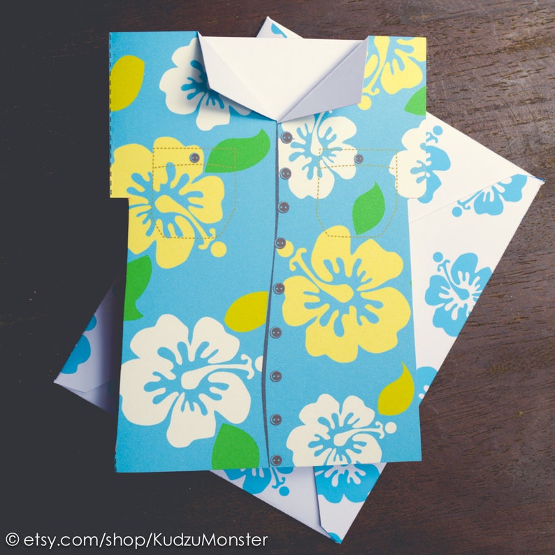 INSTANT DOWNLOAD Father's Day Card Hawaiian Flower Shirt image 1