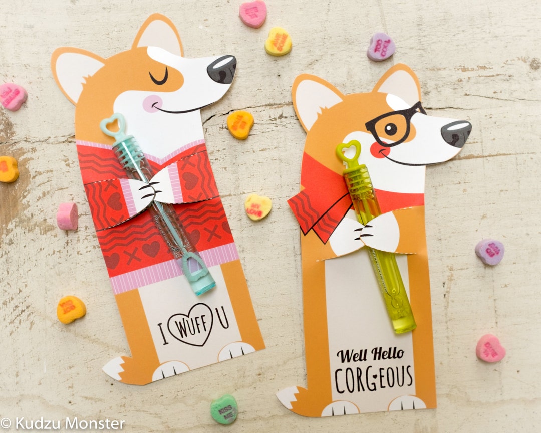 Corgi Dog Valentine Printable Welsh Corgi Puppy Non Candy, Pencil ...