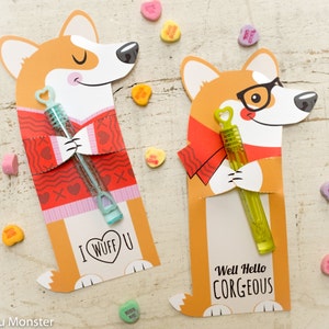 Corgis Hund Valentine Printable Welsh Corgis Welpe Non Candy, Bleistift Valentinstag, Blase Valentinstag, Knick Valentinstag, Süßigkeiten oder Leckerei Hugger