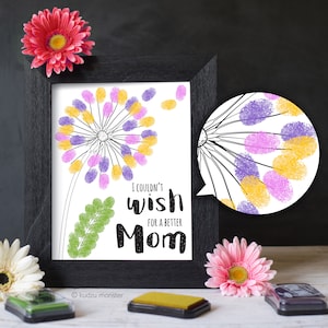 Mother's Day Finger Paint Art Printable Dandelion DIY Kid's Art Activity for Mom Fingerprints Ink Pad Interactive 8x10 inch Art work Print