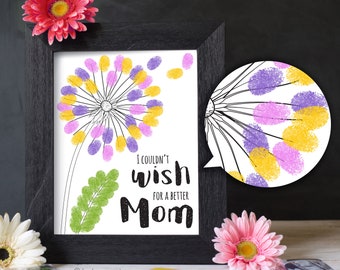 Mother's Day Finger Paint Art Printable Dandelion DIY Kid's Art Activity for Mom Fingerprints Ink Pad Interactive 8x10 inch Art work Print