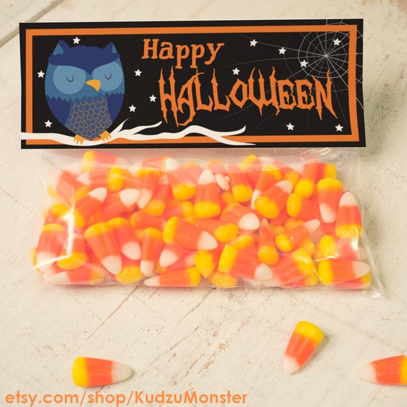 INSTANT DOWNLOAD Halloween Owl Treat Topper Candy Bag Topper Label homemade candy trick or treat bag cute owl stars printable top Il_570xn