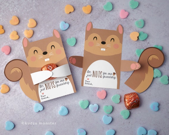 Printable Squirrel Valentines Hugger for Small Toy, Sucker