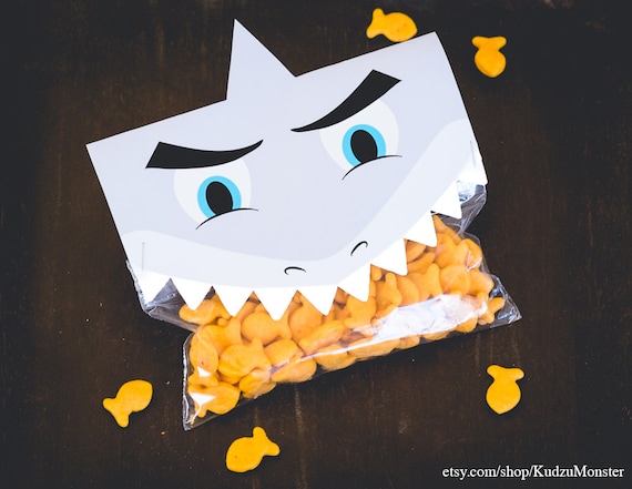 INSTANT DOWNLOAD Printable Classroom Valentines Treat Candy Bag Topper Shark teeth Love Bites Goldfish candy bag for Valentine's Day Il_570xn