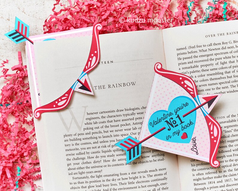 Cupid's Arrow Valentines Classroom Book Mark DIY Valentine's Day Gift Printable Bow and Arrow Bookmark Cute Non Candy School Valentine image 1