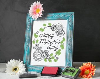 Finger Paint Art Mother's Day Printable Flowers Art DIY Kid's Art Activity for Mom Fingerprints Ink Pad Interactive 8x10 inch Art work Print