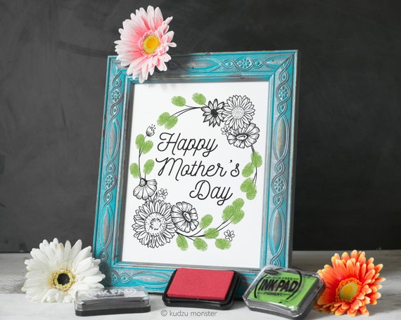 Finger Paint Art Mother's Day Printable Flowers Art DIY